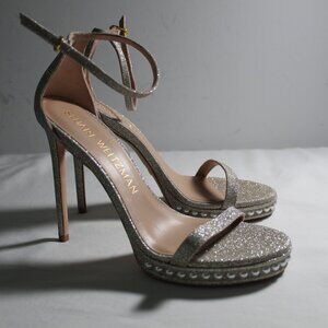 NWOB Stuart Weitzman Nudistdisco Imitation Pearl Glitter Sandal Heels Sandals 9